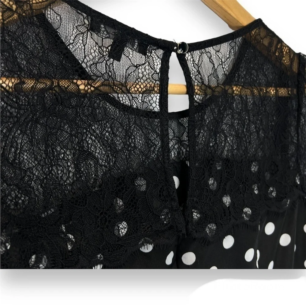 Monteau Black White Polka Dot Lace Dress Small S‎